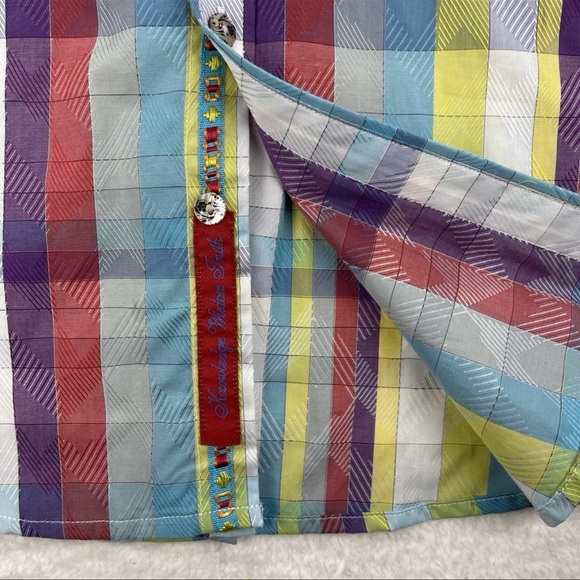 Robert Graham Shirt Mens XL Floral Orange Gingham Multicolored Flip Cuff Button - Picture 10 of 12